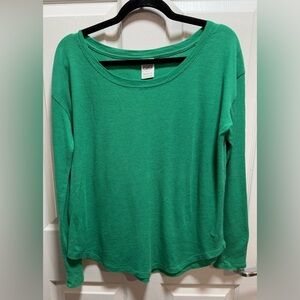 PINK Victoria's Secret Emerald Green Long-Sleeve Waffle Top vintage size S